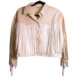 Grace & Emma Cream Cropped Fringe Western Jacket  Medium Boho Cowgirl Statement